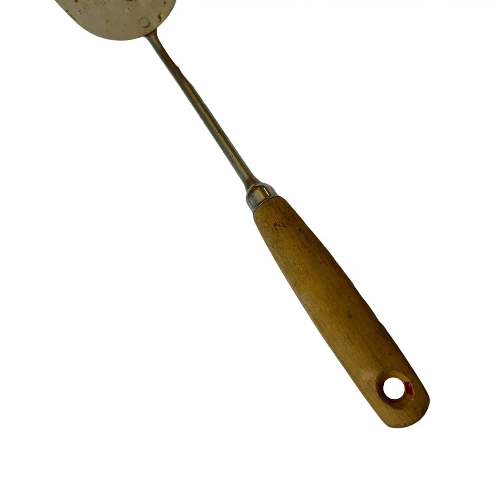 Vintage Ekco USA Slotted Spatula Wood Handle Stainless Steel Kitchen 14 Inch